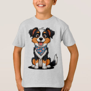 フローラ・バンダナで愛らしい漫画の子犬 Tシャツ