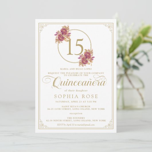 フローラ·バーグエレガントンディ&金ゴールド·キンセアニェラ 招待状 (スタンド正面)