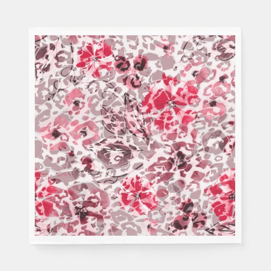 フローラ，ヒョウ赤と白，赤，白，斑点 スタンダードランチョンナプキン (正面)