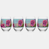 フローラ/ピンクの花の背景をミュート ステムなしワイングラス (左)