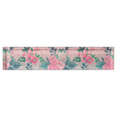 フローラ&ピンクガーリーシルバーグラデーショングリッターデザイン デスクネームプレート (正面)