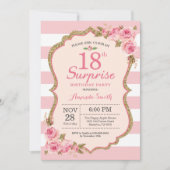 フローラ·ピンク·ピニーズ·サプライズ18歳の誕生日パーティー 招待状 (正面)