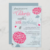 フローラ·ピンモダンク&グレーの誕生日ファンシーパーティー 招待状 (正面/裏面)