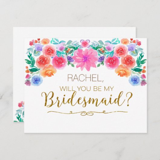 フローラ·フィエスタは私の花嫁の付き添いのカードになる 招待状 (正面/裏面)