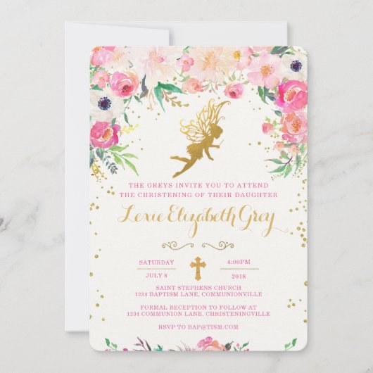 フローラ·フェアリー《キリスト教》洗礼式や命名式招待状 招待状 (正面)