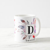 フローラ·フラワー·ボホ·モノグラム·アンド·ネーム·デザイン コーヒーマグカップ (正面右)