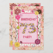フローラ・フレーム付き第73回誕生日パーティー招待 招待状 (正面/裏面)