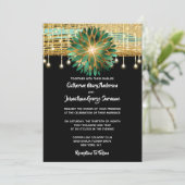 フローラ·ブラッエレガントク·金ゴールド·ブルー·ウェディング·パーティー 招待状 (スタンド正面)