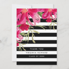 フローラ |ブラックストライプ卒業サンキューカード 招待状