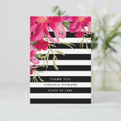 フローラ |ブラックストライプ卒業サンキューカード 招待状 (スタンド正面)
