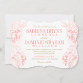 フローラ·プエレガントアニ結婚のサンゴと金ゴールド 招待状 (正面)