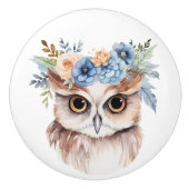 フローラ・ヘッドピース付きリトルブラウン・フクロウ セラミックノブ (正面)