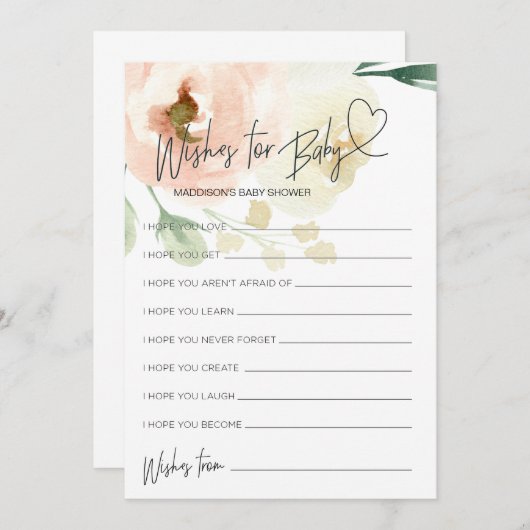 フローラ·ベイビー·シャワーがベビーゲームカードを希望 招待状 (正面/裏面)