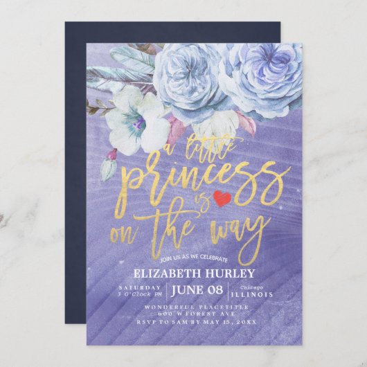 フローラ・ベビー・シャワー小さな王女が近づいている 招待状 (正面/裏面)