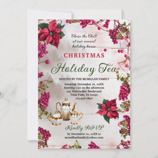 フローラ&ベリークリスマスホリデーティー招待状 招待状 (正面)