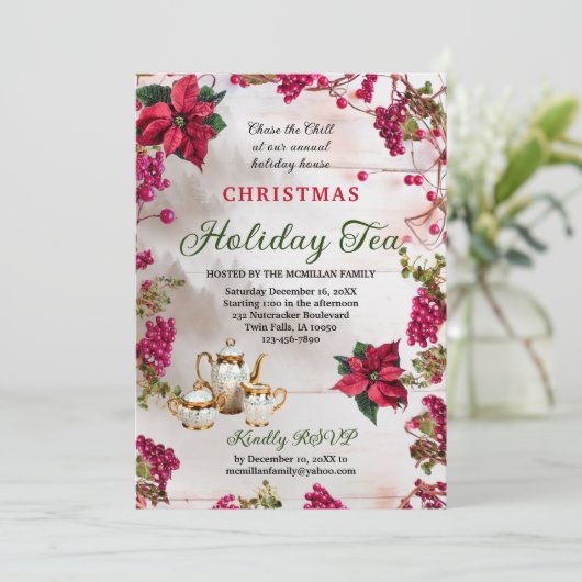 フローラ&ベリークリスマスホリデーティー招待状 招待状 (スタンド正面)
