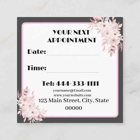 フローラ、モダン美しいサロンアポイントメントカード 予約カード (裏面)
