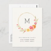 フローラ・モノグラムの住所変更 ポストカード (正面/裏面)