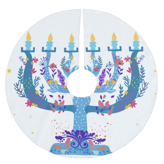 フローラ(ユダヤ教)メノラーハヌカー ブラッシュドポリエステルツリースカート (正面)