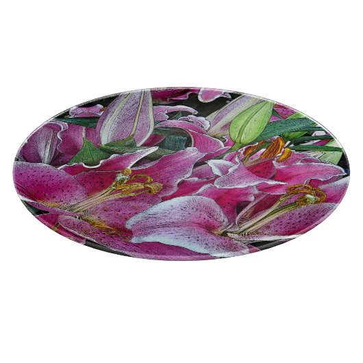 フローラ/ラベンダーピンク、ピンクと緑の色/デイリル カッティングボード (角)