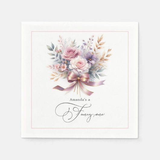 フローラ「彼女は一ファンシー人だ」1歳の誕生日パーティー スタンダードカクテルナプキン (正面)