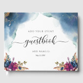フローラ、星空の青いティール(緑がかった色)と紫 ゲストブック (正面)