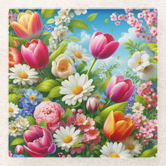 フローラ/春アートワーク ガラスコースター (正面)