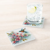 フローラ/春ハミングバードのアートワーク ガラスコースター (アングル)