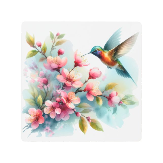 フローラ/春ハミングバードのアートワーク メタルプリント (正面)