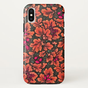フローラ/朱色、ピンク、緑、茶色 iPhone X ケース