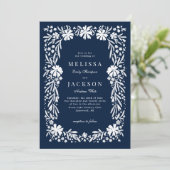 フローラ・植物海軍フレーム結婚式招待状 招待状 (スタンド正面)
