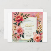 フローラ，植物色，水色の花，エレガント pos インビテーションポストカード (正面/裏面)