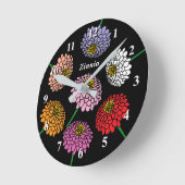 フローラ《植物》百日草のパーソナライズされたフラワーウォール時計 ラウンド壁時計 (傾斜)