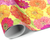 フローラ《植物》百日草イエロー、ピンク、オレンジの植物 ラッピングペーパー (ロールコーナー)