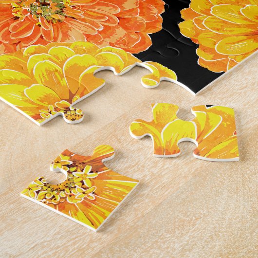 フローラ《植物》百日草夏の花コーラルパープルイエロー ジグソーパズル (側面)