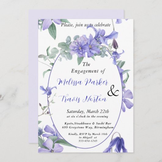 フローラ、水彩のスミレ婚約パーティ 招待状 (正面/裏面)
