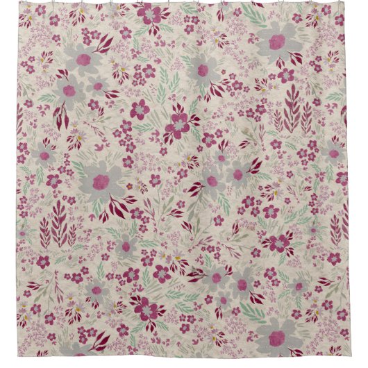 フローラ(灰色とピンクのマゼンタ) シャワーカーテン (正面)