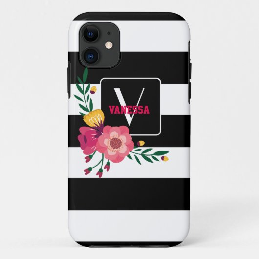 フローラ – 白黒のストライプ Case-Mate iPhoneケース (裏面)
