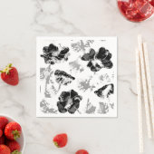 フローラ、白黒 スタンダードカクテルナプキン (インサイチュ)