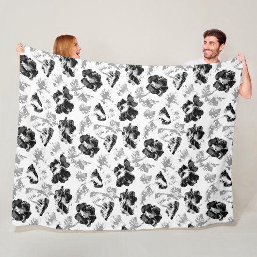 フローラ、白黒 フリースブランケット (インサイチュ)