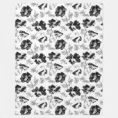 フローラ、白黒 フリースブランケット (正面)