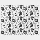 フローラ、白黒 フリースブランケット (正面(横))