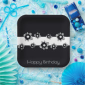 フローラ（白黒） ペーパープレート (パーティー)