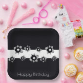 フローラ（白黒） ペーパープレート (パーティー)