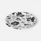 フローラ，白黒，黒，白，花，花 ペーパープレート (アングル)