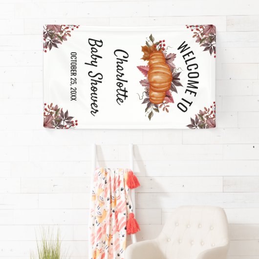 フローラ&秋パンプキンベビーシャワーウェルカム 横断幕 (インサイチュ)