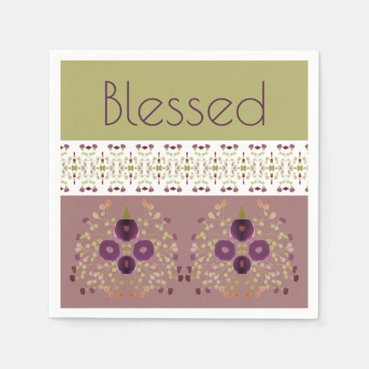 フローラ（紫の緑の白と桃） スタンダードカクテルナプキン (正面)