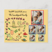 フローラ、自然、フクロウハッピーイースター5枚コラージュ ポストカード (正面)