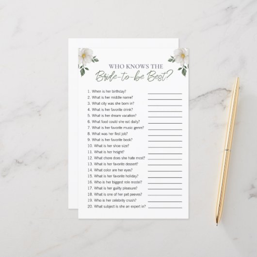 フローラ「花嫁を知っている人」ブライダルシャワーゲーム (正面/裏面インサイチュ)