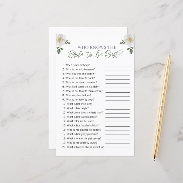 フローラ「花嫁を知っている人」ブライダルシャワーゲーム (正面/裏面インサイチュ)